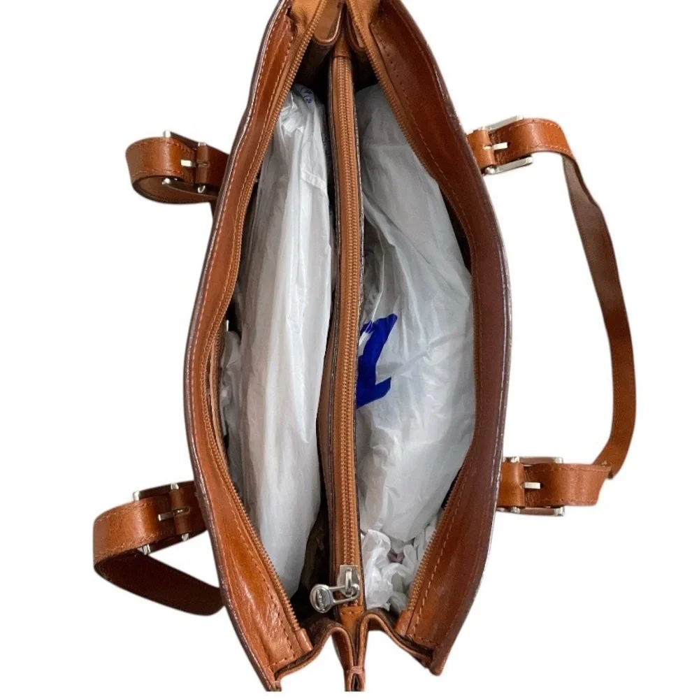Italian Cognac Brown Leather Tote Bag